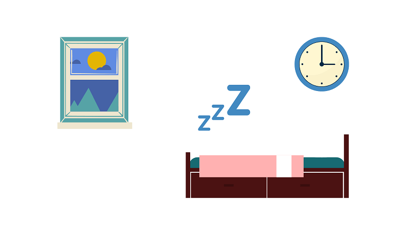 ベッドと時計の画像