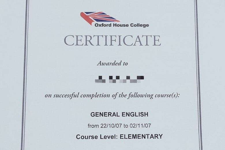 ロンドン語学学校入学許可証