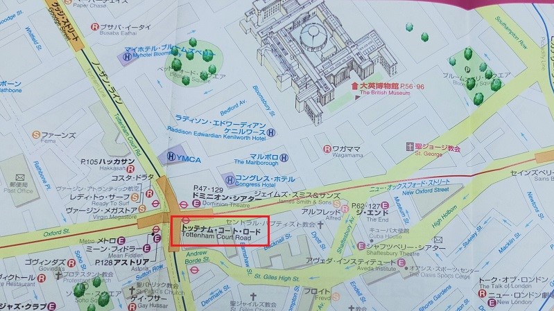 地図（トッテナム・コート・ロード駅）